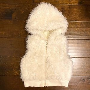 Gymboree White Faux Fur Zip Up Hooded Vest lined